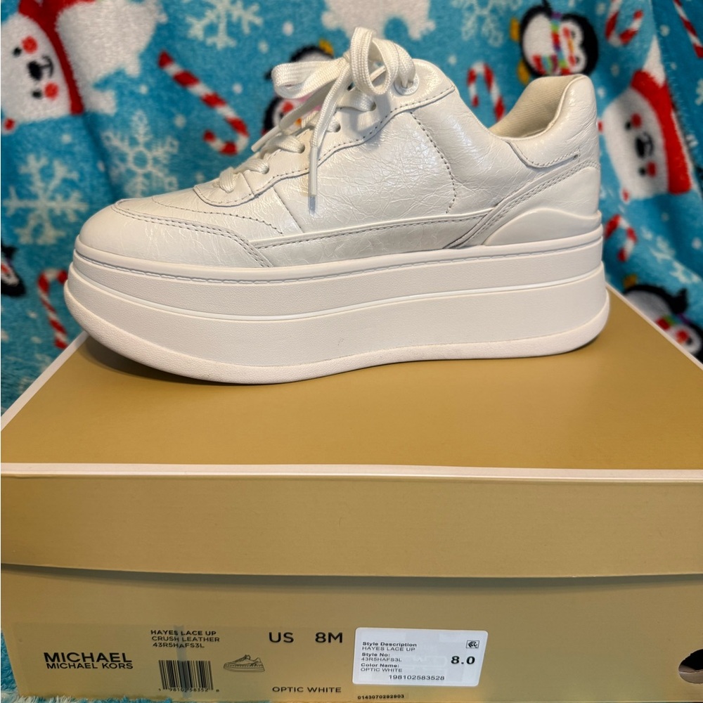 Michael Kors Hayes Lace-Up Platform Sneakers Optic White US 8.M worn once